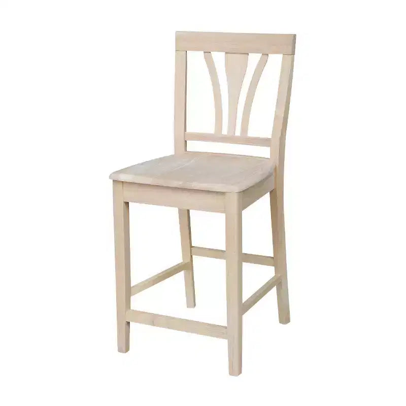 Tabouret de bar à hauteur de comptoir Fanback 24", bois d'hévéa massif non fini, sans accoudoirs, capacité 250 lb