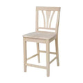 Tabouret de bar à hauteur de comptoir Fanback 24", bois d'hévéa massif non fini, sans accoudoirs, capacité 250 lb