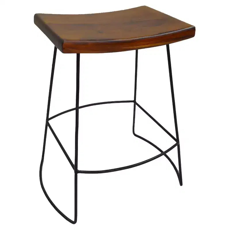 Lot de 2 tabourets de bar à hauteur de comptoir, 61 cm, en métal et bois de manguier, sans dossier, couleur châtaigne