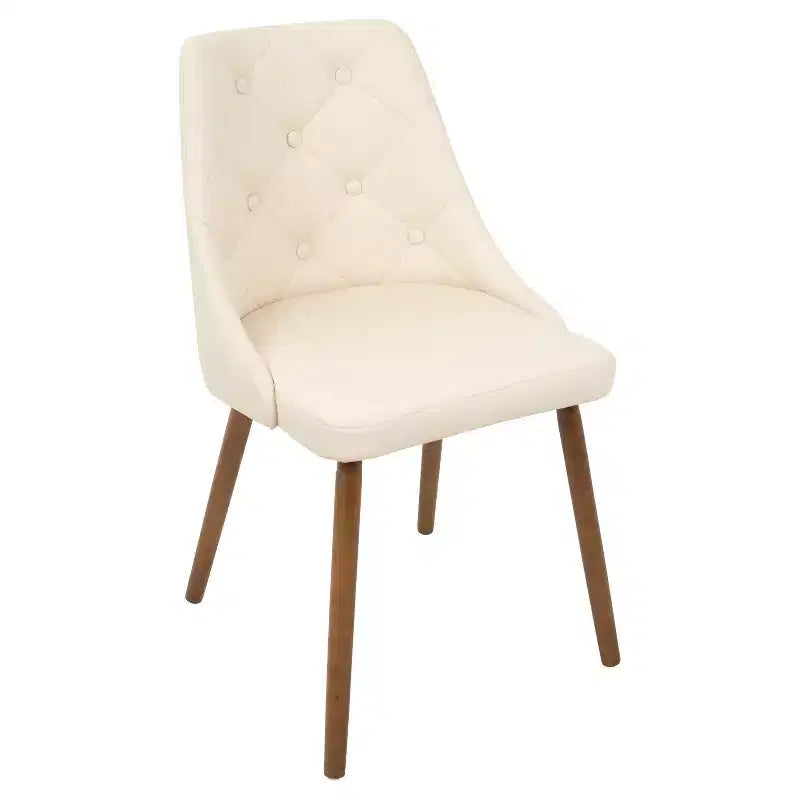 Chaise de salle à manger moderne du milieu du siècle Crème - Rembourrée, finition noyer, similicuir