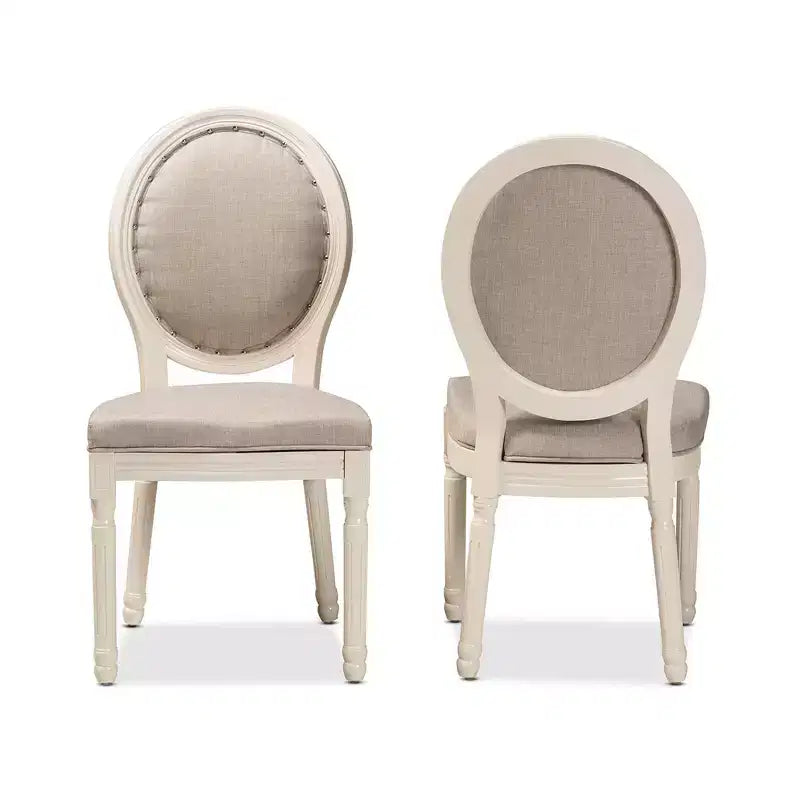 Lot de 2 chaises de salle à manger Louis rembourrées en tissu avec clous décoratifs